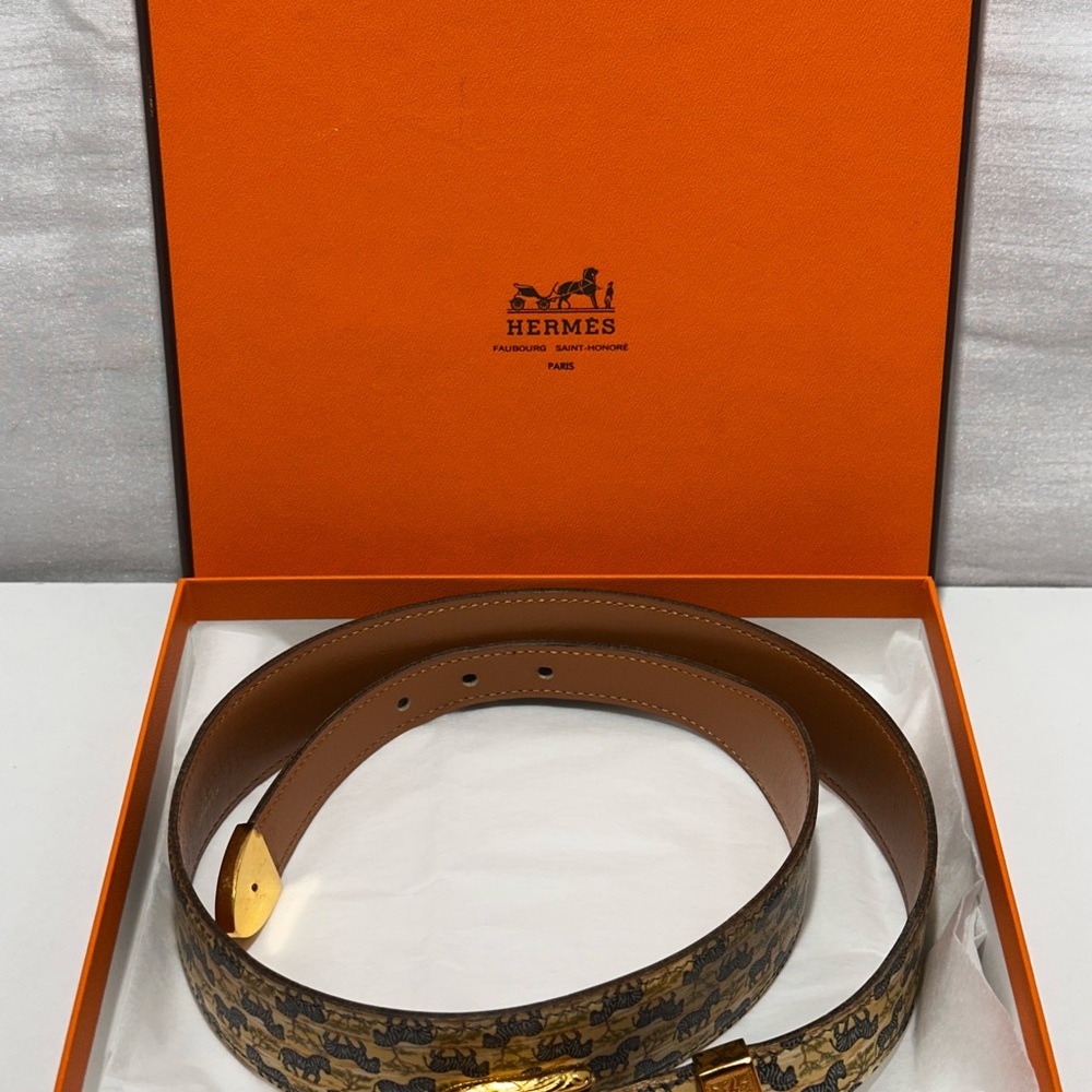 Hermes Gold Buckle Zebra Patterned Belt